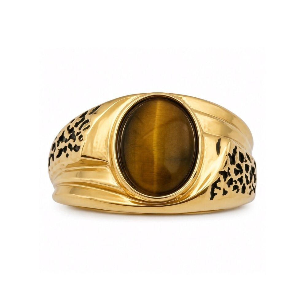 Vintage 1970s Tiger's Eye Ring Size 8 14KT Gold Plate Gent's Ring - 14N